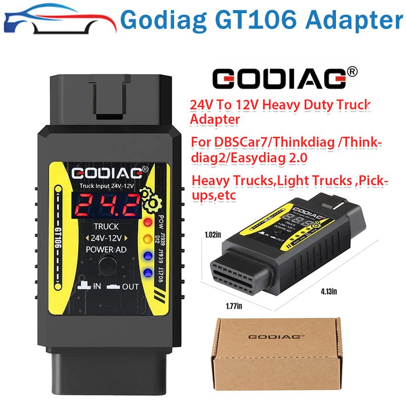 Новый адаптер Godiag GT106 для тяжелых грузовиков с 24 В на 12 В для X431 для преобразователя грузовиков, поддержка диагностики тяжелых транспортных средств ThinkCar
Новый адаптер Godiag GT106 для тяжелых грузовиков с 24 В на 12 В для X431 для преобразователя грузовиков, поддержка диагностики тяжелых транспортных средств ThinkCar