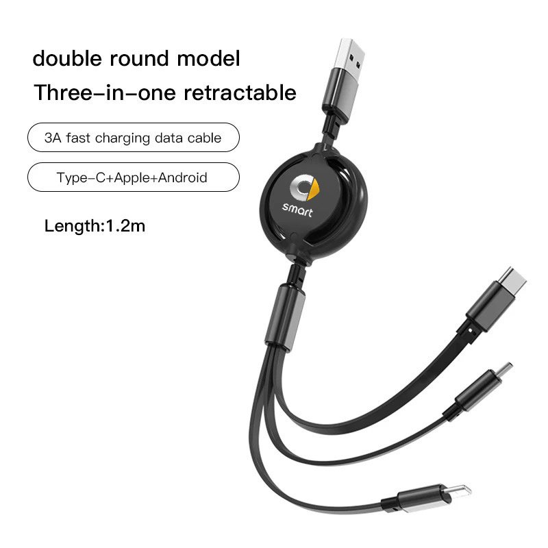 

Автомобильный выдвижной микропровод для передачи данных 3 в 1, USB Type C, 100 Вт, быстрая зарядка для Mercedes Benz Smart Fortwo Forfour 450 451 453 Cabrio