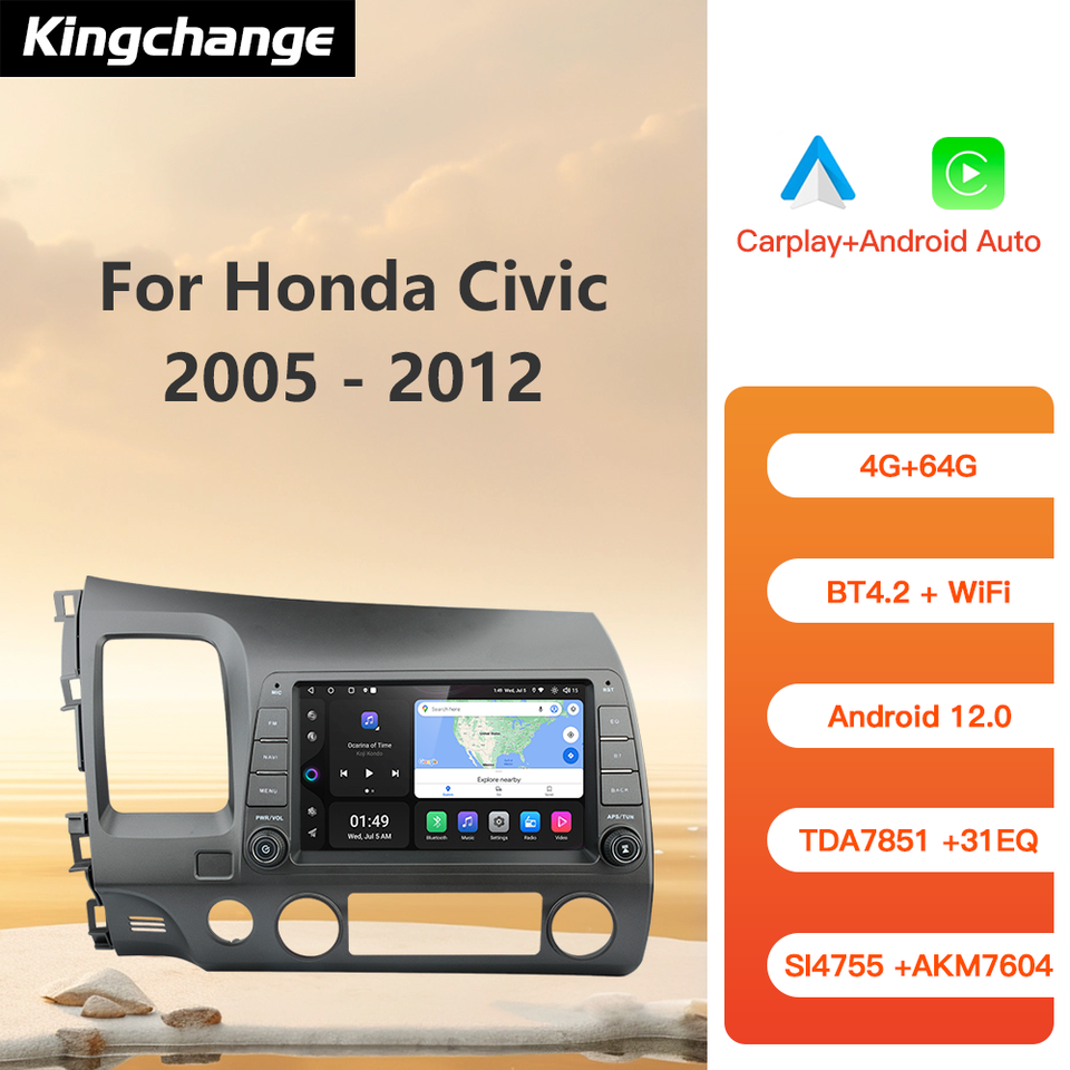 

Автомагнитола Kingchange для Honda Civic 8 FK FN FD 2005-2012, мультимедийный проигрыватель на Android, с восьмиядерным процессором, GPS, Типоразмер 8 дюймов