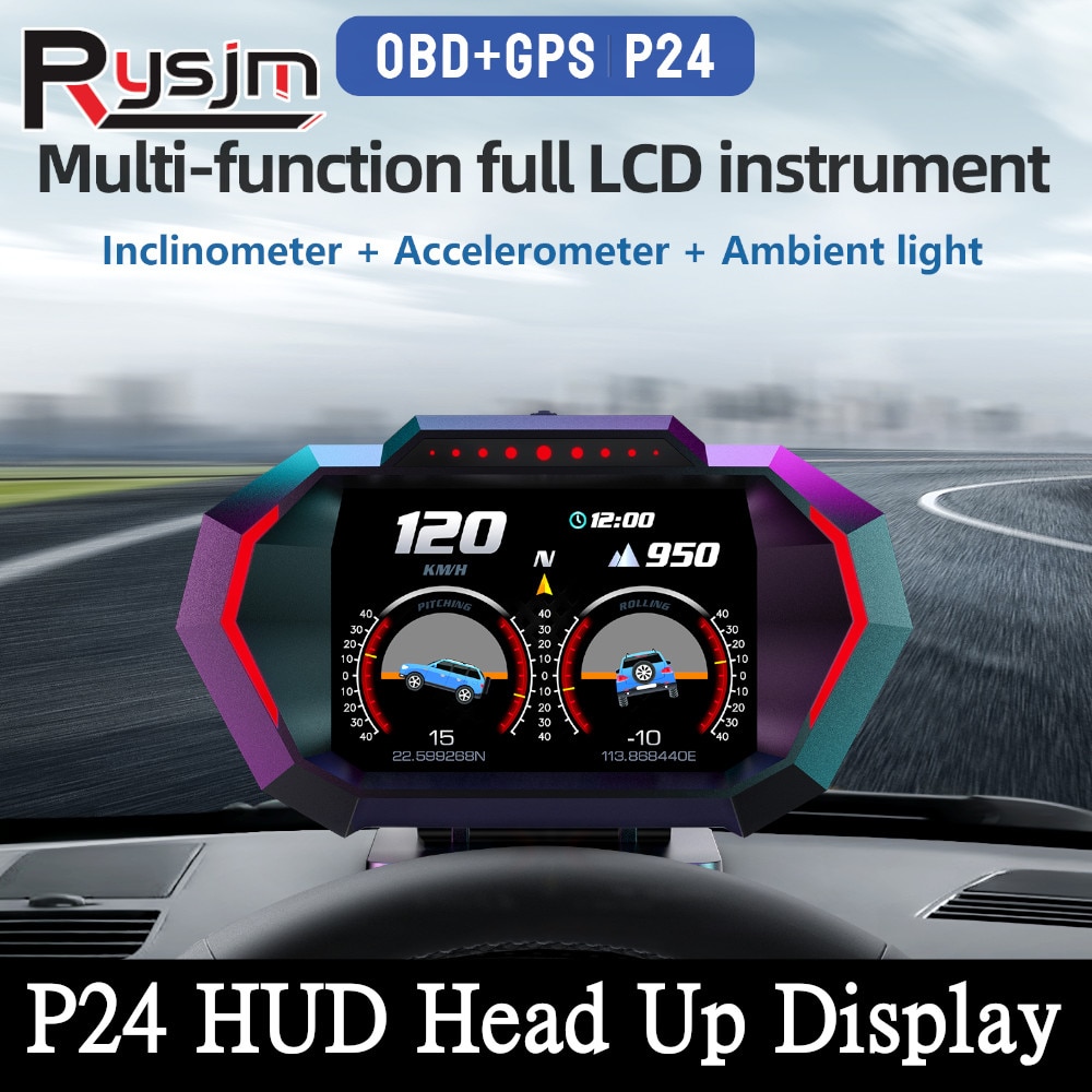 

P24 Проекционный дисплей Автомобильный HUD с ЖК-экраном OBD2 GPS Двойная система Спидометр Проекционный дисплей для автомобиля с разъемом OBD2