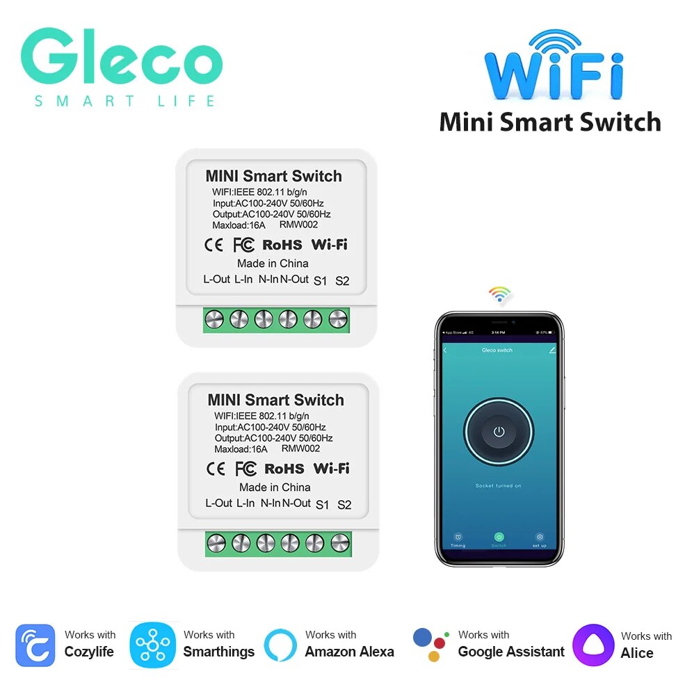 

Смарт-выключатель Gleco, 16 А, Wi-Fi, 2-сторонний