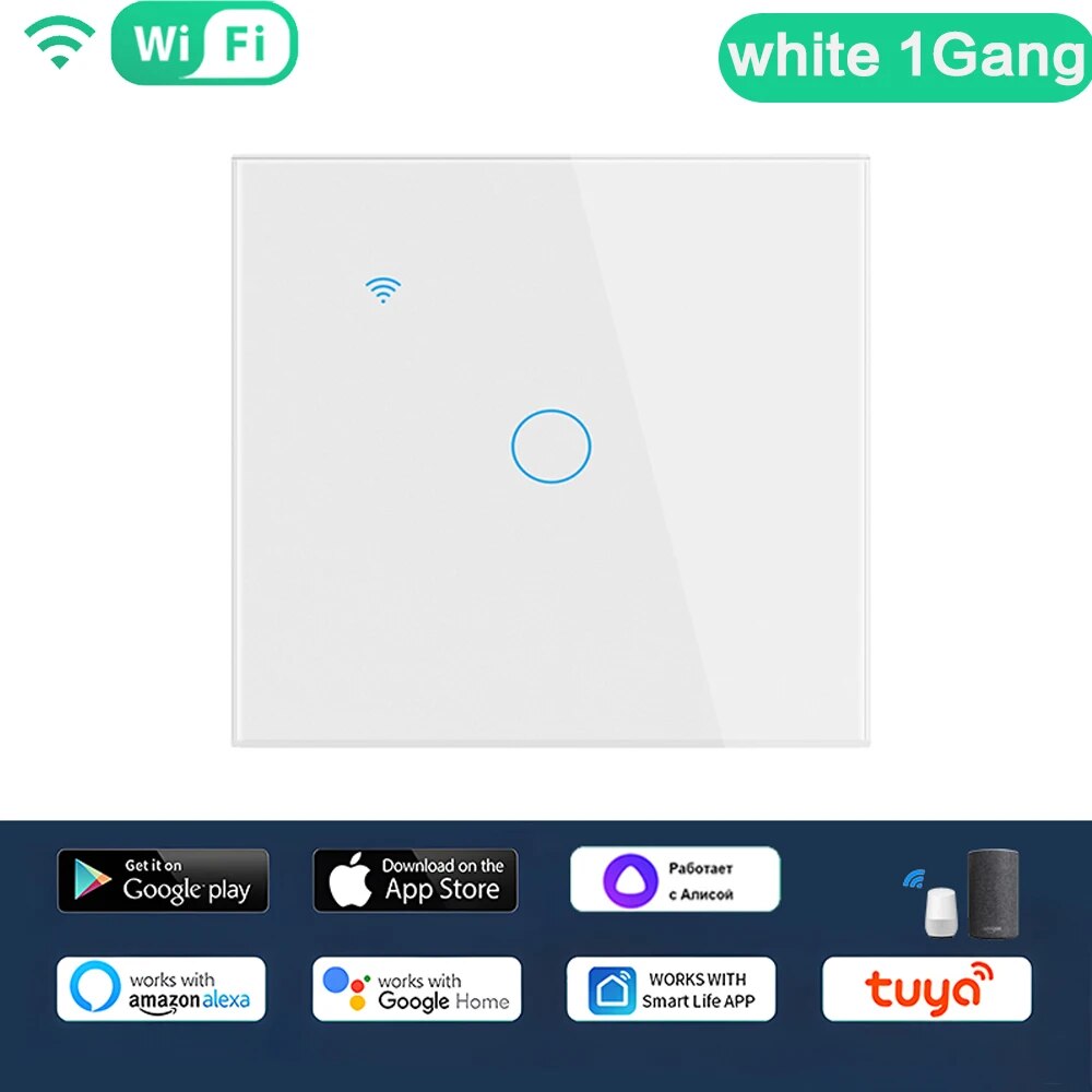 

Умные переключатели Tuya Wi-Fi EU 1/2/3/4Gang, сенсорный выключатель света, настенные сенсорные переключатели для приложения Smart Life Alexa Google Home Alice