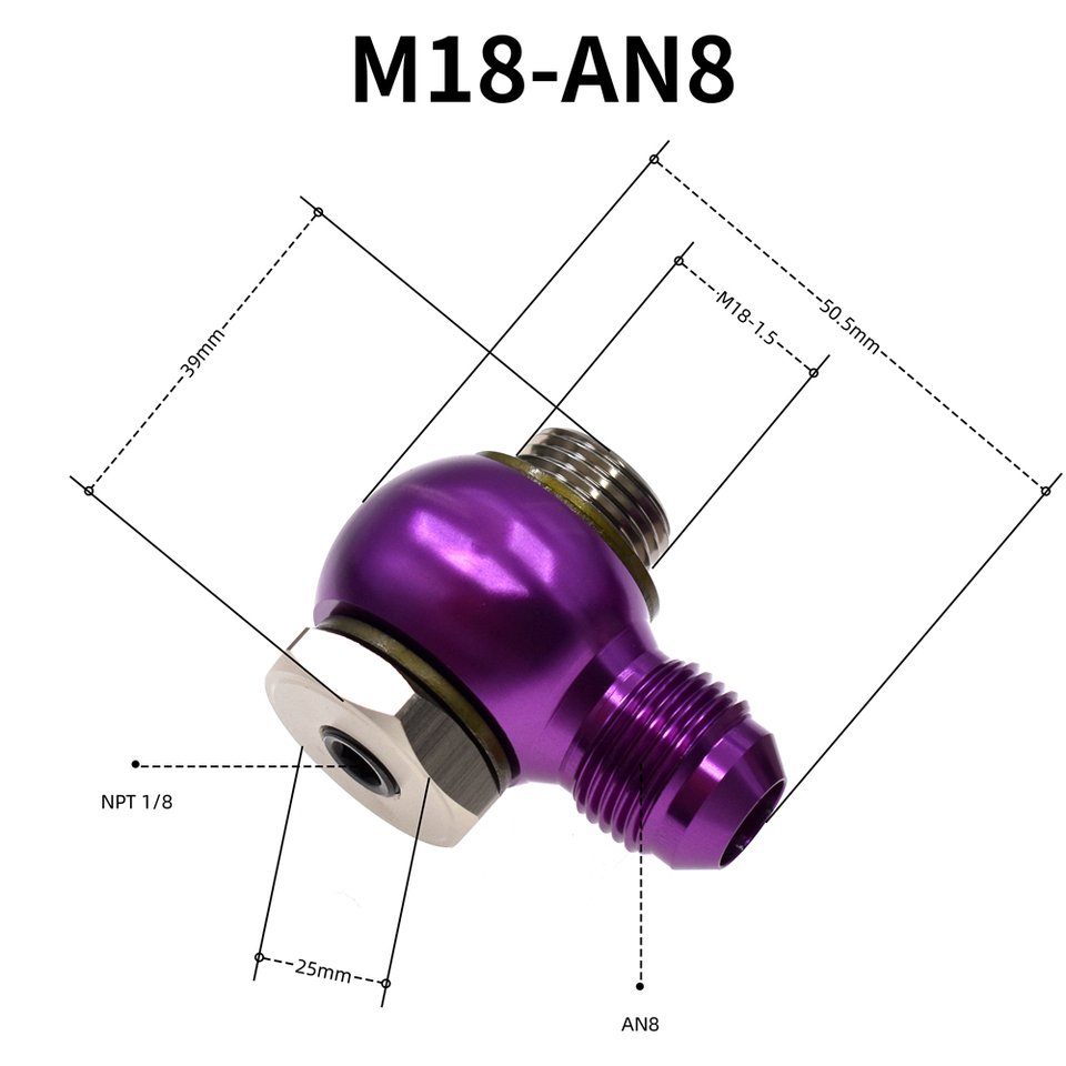 

Шарнирный штуцер для шланга масла AN10 AN8, M18 M221.5, вращение на 360 °