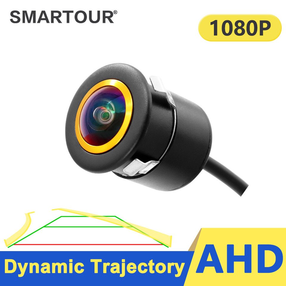 

Универсальная автомобильная камера заднего вида AHD 1080P, интеллектуальная динамическая траектория, 180-градусный объектив «рыбий глаз», ночное видение для радио, MP5, DVD