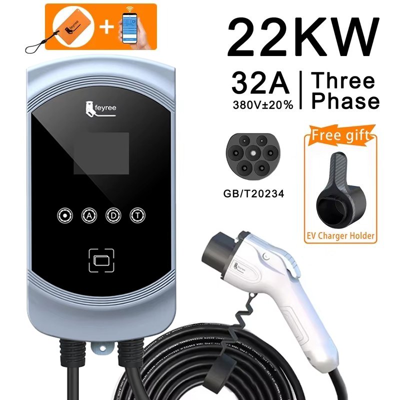

Feyree Зарядное устройство для электромобилей GB/T Socket 32A 7KW 1Phase 16A 11KW 3Phase 22KW Зарядная станция управления через приложение для электромобиля EVSE Wallbox