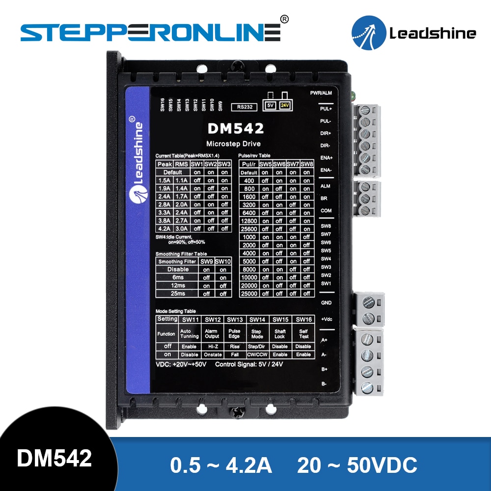 

Цифровой шаговый Драйвер Leadshine DM542, 0,5-а, 20-50 В постоянного тока, для Nema 17, 23, 24, контроллер шагового двигателя