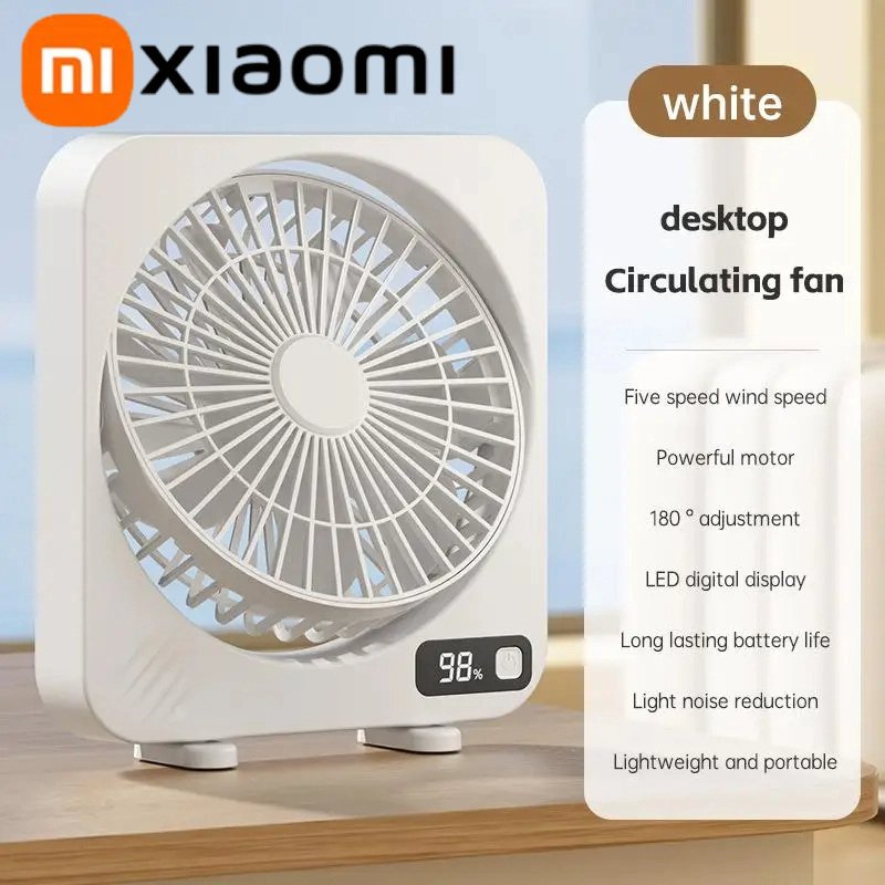 

Настольный электрический вентилятор Xiaomi, портативный USB-зарядка, школьный общежитие, циркулирующий охлаждающий вентилятор, цифровой дисплей, 5-скоростной настольный вентилятор