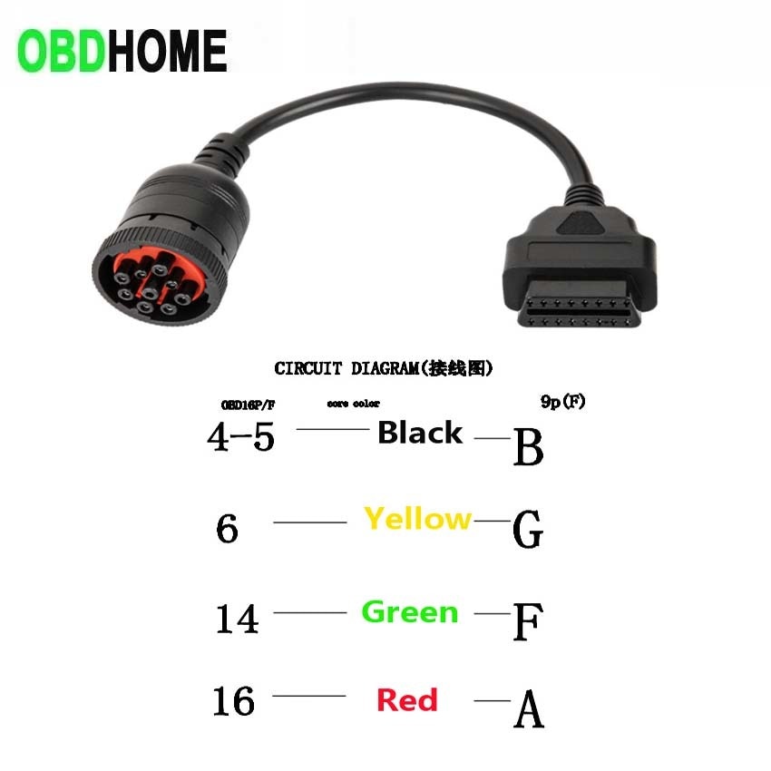

9-контактный адаптер OBD2 16-контактный гнездовой кабель для грузовика Deutsch/Cummins/cat J1939 инструмент для диагностики тяжелых грузовиков 9-контактный разъем
