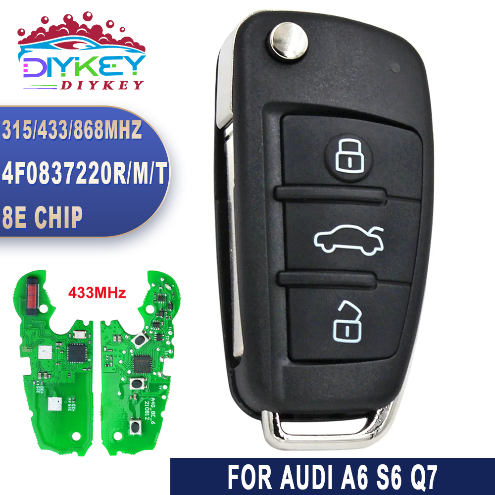 

DIYKEY 3 кнопки для Audi A6 S6 Q7 2004 2005 2006 2007 - 2015 8E чип IYZ 3314 4F0 837 220N 220R 220M 220T без ключа дистанционного управления
