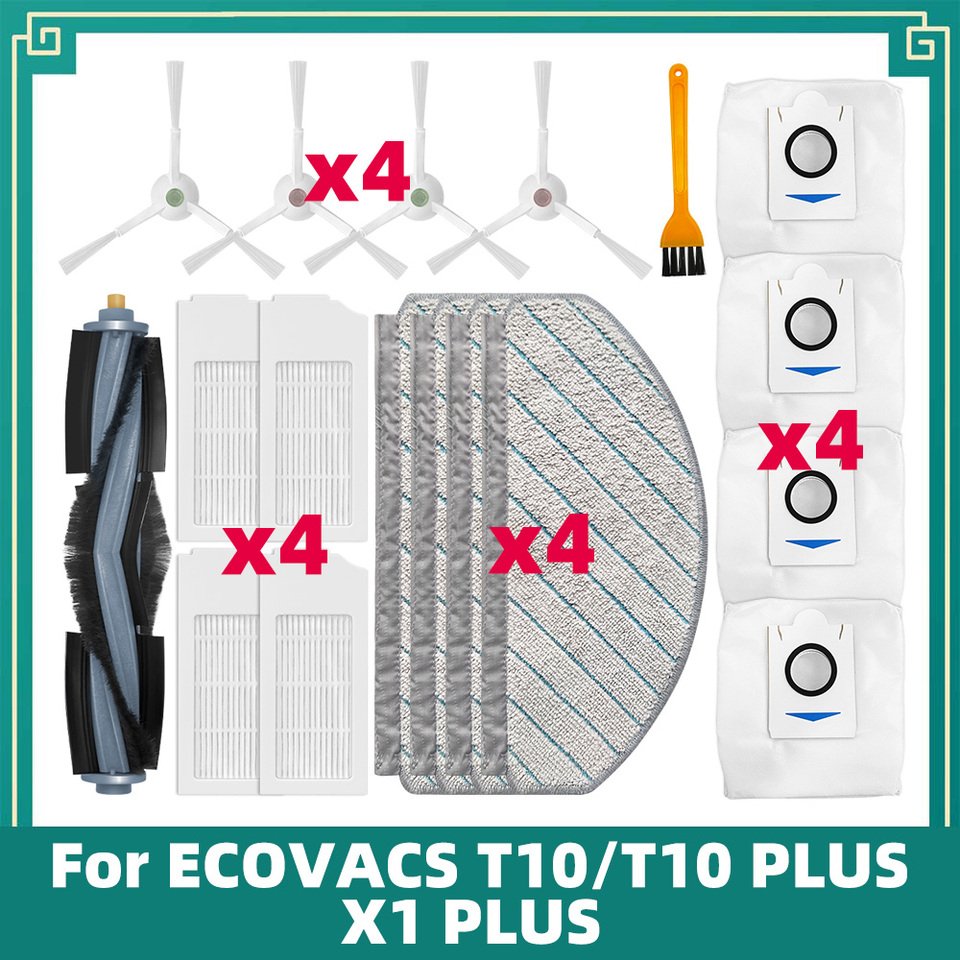 

Подходит для ECOVACS T10 / T10 PLUS / X1 PLUS Робот-пылесос Запасные части Основная и боковая щетка HEPA-фильтр Тряпка для мытья Пылесборный мешок