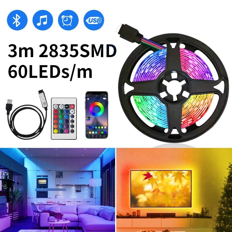 

3M USB RGB Светодиодная Лента 60 SMD2835 Светодиодов На Метр Гибкая Лампа С Управлением Через Bluetooth Для Спальни Компьютер...