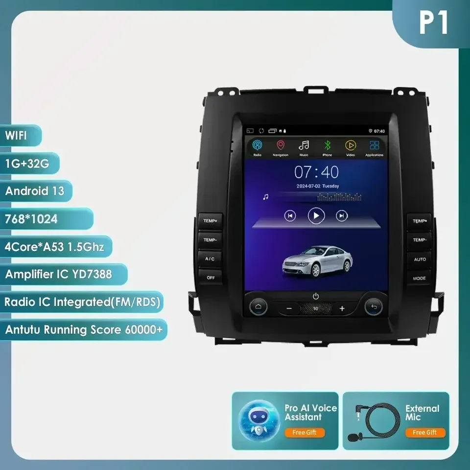 

Android 13 для Prado 120 Lexus GX470 для Toyota Land Cruiser 2002-2009, автомобильное радио, автомобильное мультимедиа, Tesla Style Carplay Auto