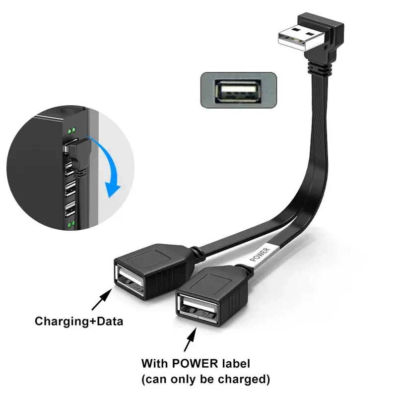 

Удлинитель USB-локоть для компьютера от 1 до 2, 65 Вт, плоский кабель для быстрой зарядки данных, 10/20 см, автомобильный расширитель для мобильного телефона, разветвитель Carplay