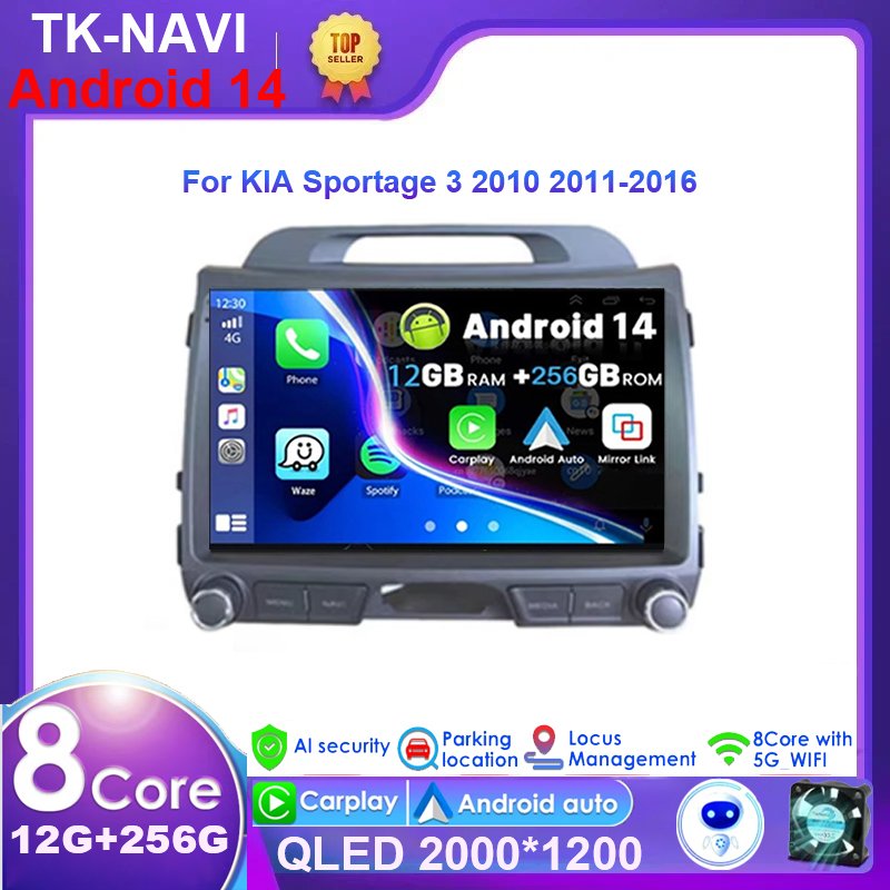 

Android 14 для KIA Sportage 3 2010 2011-2016 стерео BT автомобильный мультимедийный плеер навигация 9-дюймовый QLED сенсорный экран беспроводной Carplay