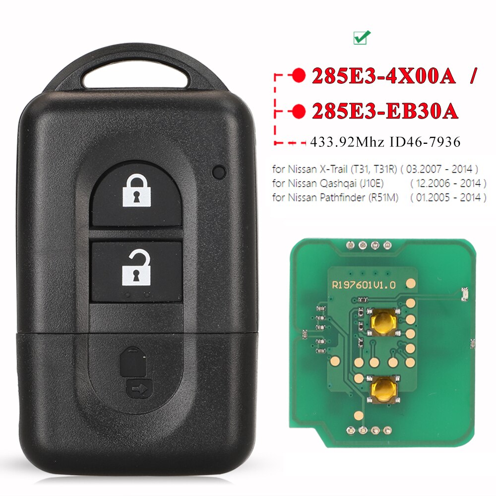 

Дистанционный Ключ Jingyuqin 433 МГц Без Ключа ID46/4D60 Для Nissan X-Trail Qashqai Pathfinder Micra NV200-брелок Для Ключей ...