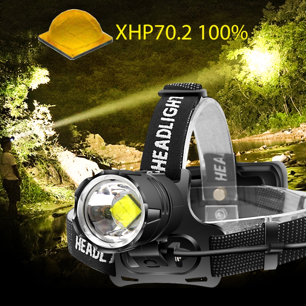

Новый мощный фонарь XHP70.2, водонепроницаемый Головной фонарь с USB-зарядкой, зум, белый, желтый, для охоты, походов, фонарь,