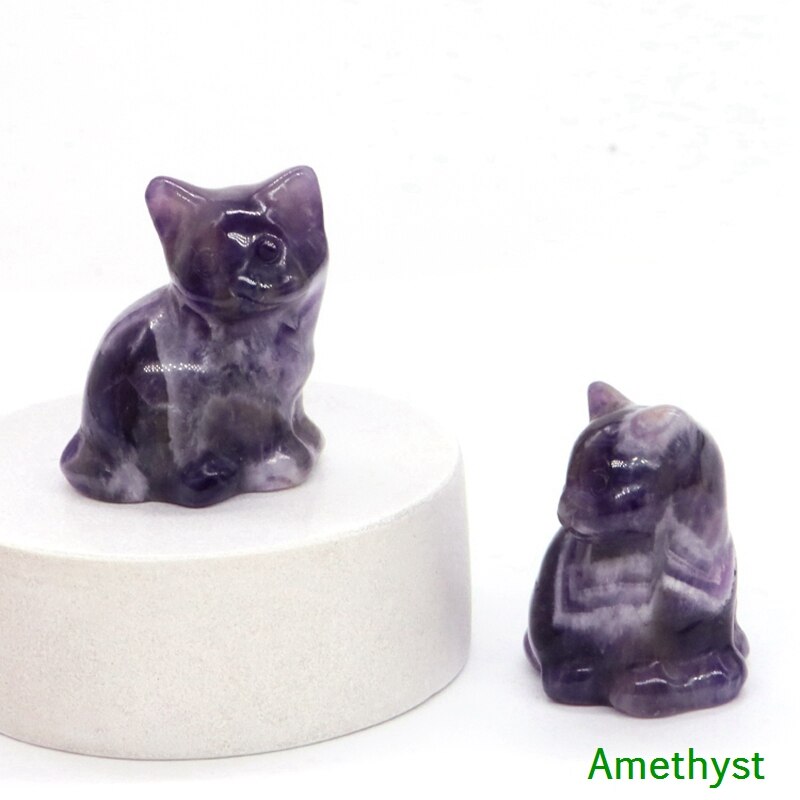 

Фигурка кота из черного обсидиана, розового кварца и аметиста