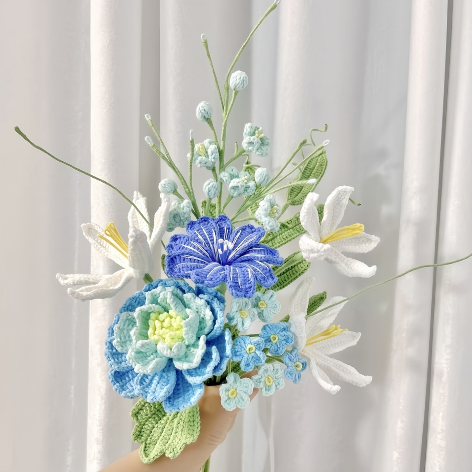 

Crochet Flower Bouquet Handmade Crochet Flowers Gifts Rose Sunflower Tulip Peony for Mothers Day Weddings Home Decor