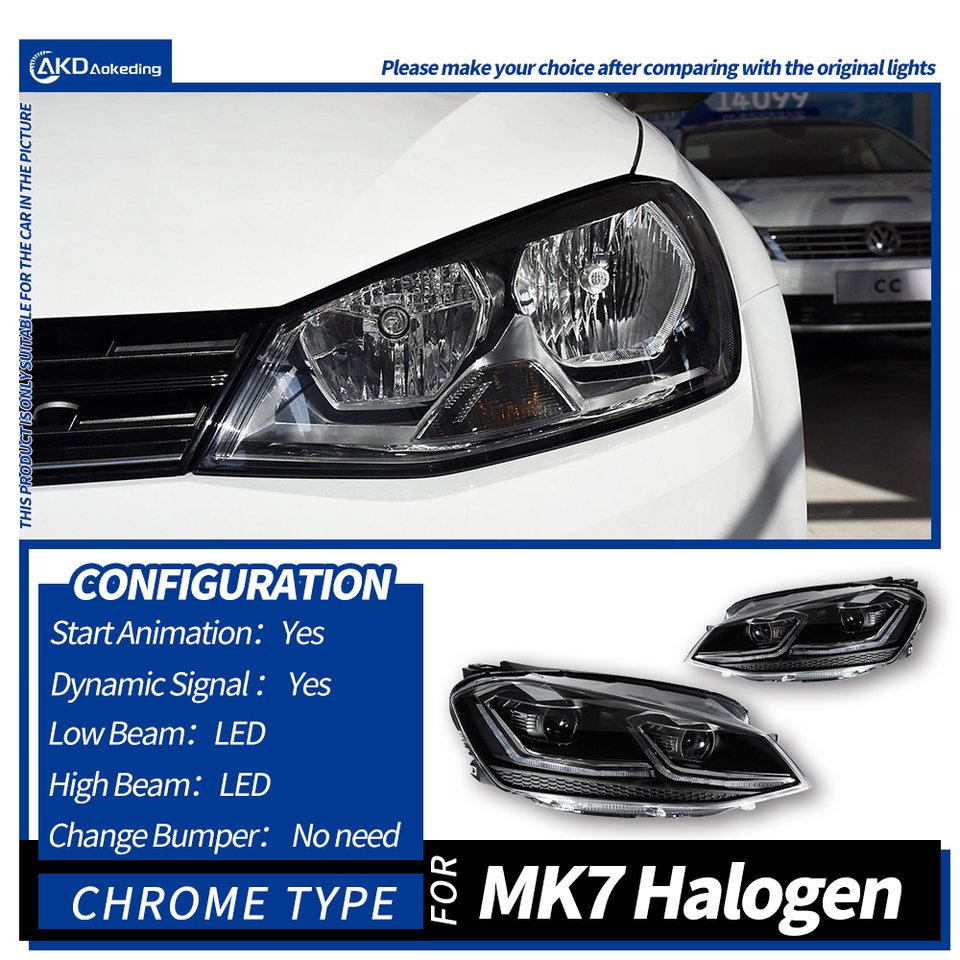 

Автомобильные фары для Golf 7 2013-2017 MK7, светодиодные автоматические фары в сборе и модернизация передней решетки, динамические бифокальные линзы, аксессуары для LHD RHD