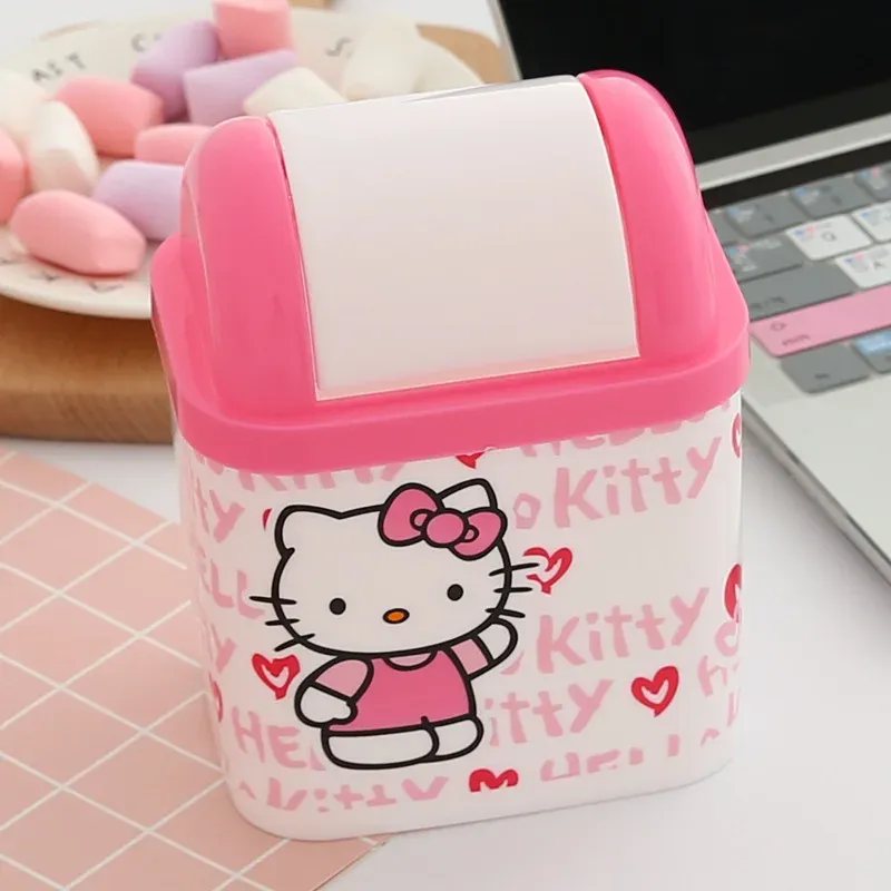 

Мусорная корзина Hello Kitty для маленькой девочки из мультфильма аниме для дома и рабочего стола с крышкой маленькое креативное милое офисное пластиковое ведро для хранения мусора