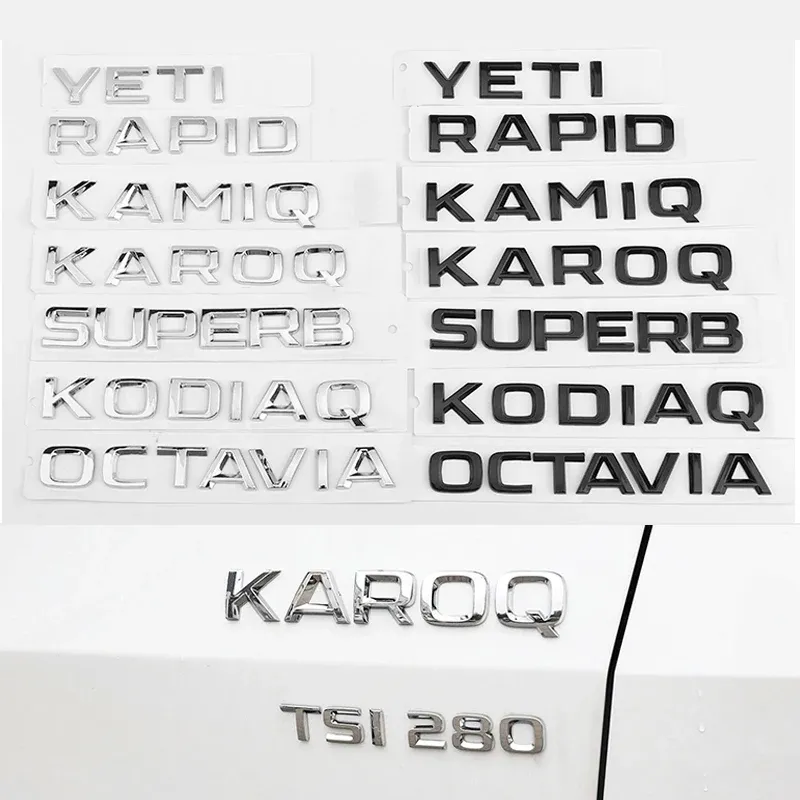 

ABS подходит для Skoda Cars KAROQ, багажник, наклейка из АБС-пластика FABIA AWD RAPID Superb TSI KAMIQ 330 YETI, задняя крышка 4x4, значок с буквами, автомобильная наклейка