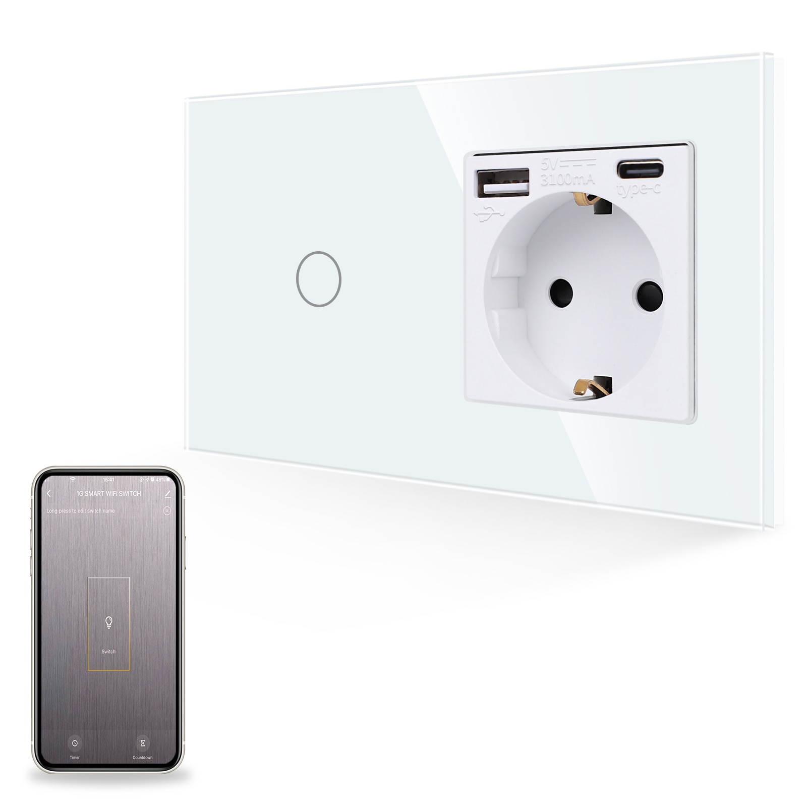 

Bingoelec Умный выключатель с USB, белый