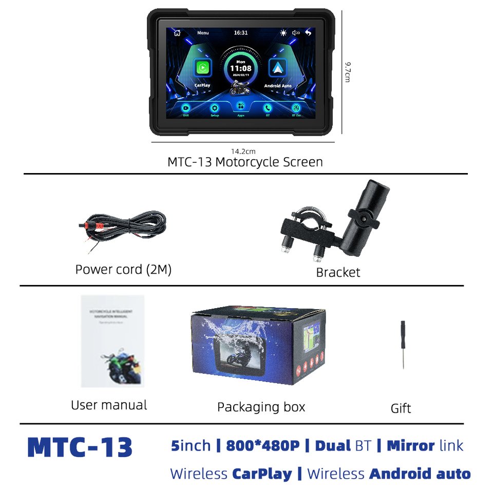 

Evkey Gps-навигатор для мотоцикла Carplay экран дисплея портативный мотоцикл беспроводной Android автомобильный монитор Ip67 водонепроницаемый