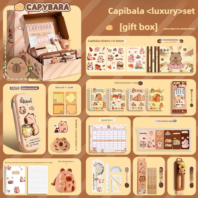 

Набор канцелярских принадлежностей Capybara, подарочная сумка большой емкости, набор канцелярских принадлежностей, насыщенный милый подарочный набор «Снова в школу», набор карандашей в милой подарочной коробке