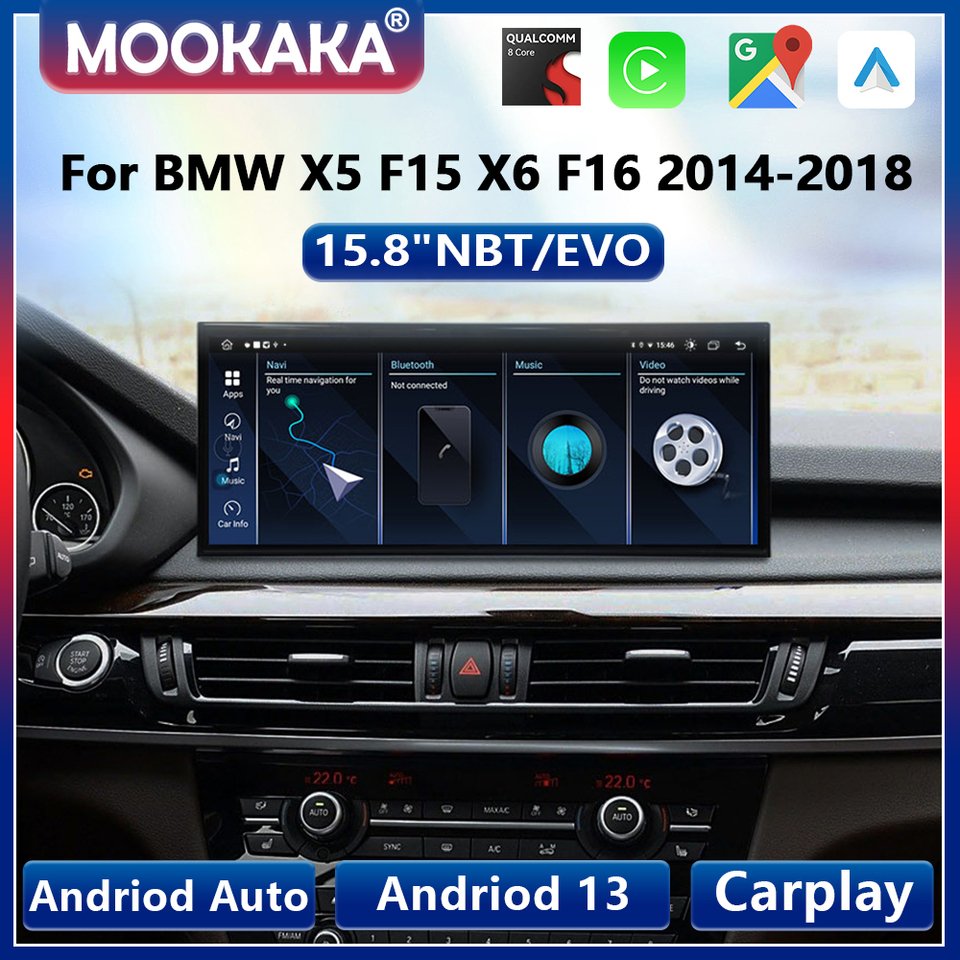 

Автомобильный радиоприемник с экраном 15,8 дюйма для BMW X5 F15 X6 F16 2014-2018 NBT EVO Android 13 Carplay GPS-навигация Мультимедийный видеоплеер