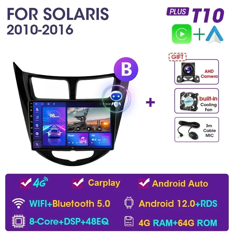 

Автомобильная Мультимедийная система JMCQ, 2din, Android 12, видеоплеер для Hyundai Solaris 1 Accent 2010-2016, GPS, Carplay