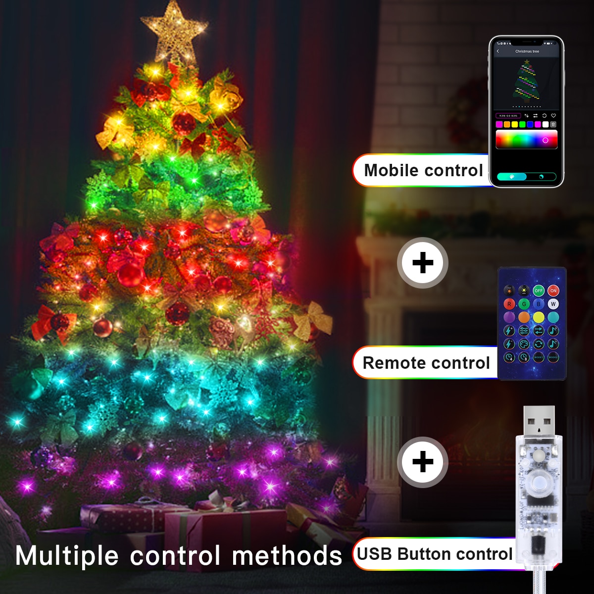 

AIMENGTE Bluetooth RGBIC LED гирлянда 5/10/20 м
