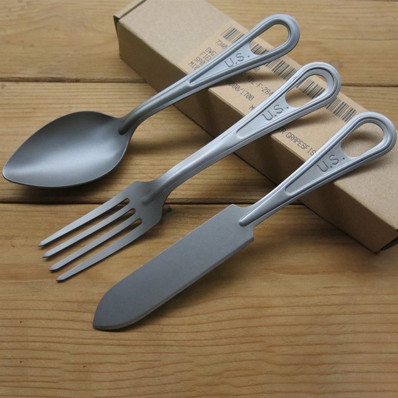 

Логотип США TA2, чистый титановый материал, США, Военный стиль, столовая посуда для кемпинга, ложка, нож, вилка, уличные дорожные столовые приборы для пикника, походов