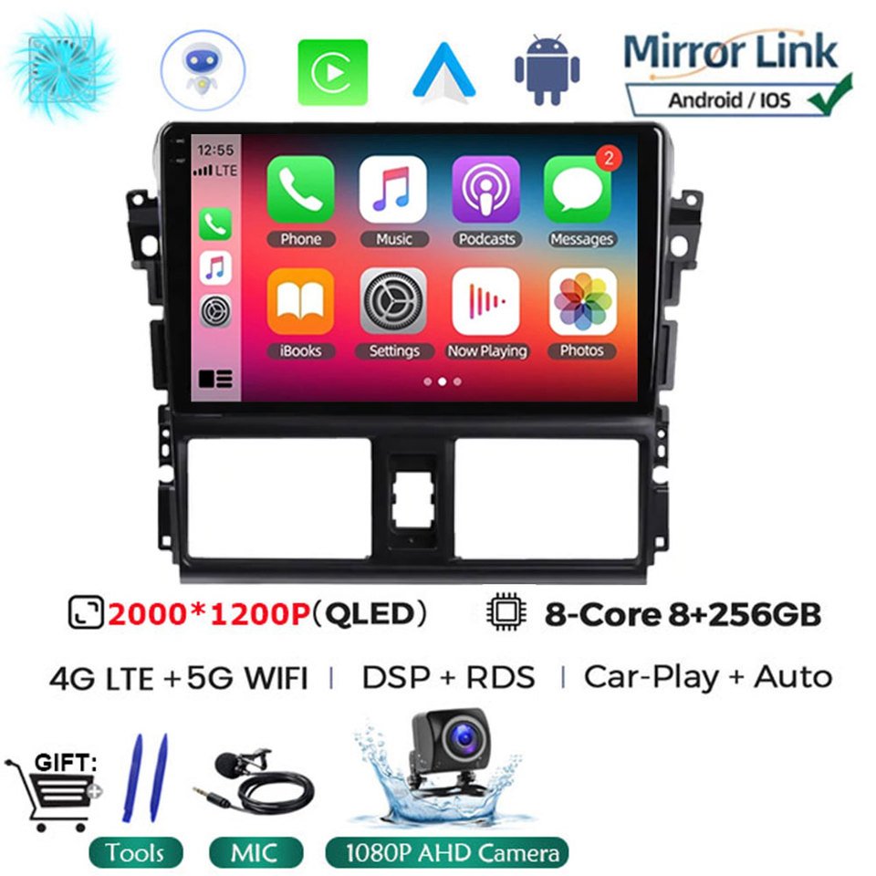 

Для Toyota Vios Yaris 2014 2015 2016 10 "Android 13 плеер Carplay автомобильный радиоприемник стерео мультимедийная GPS-навигация DVD-навигация