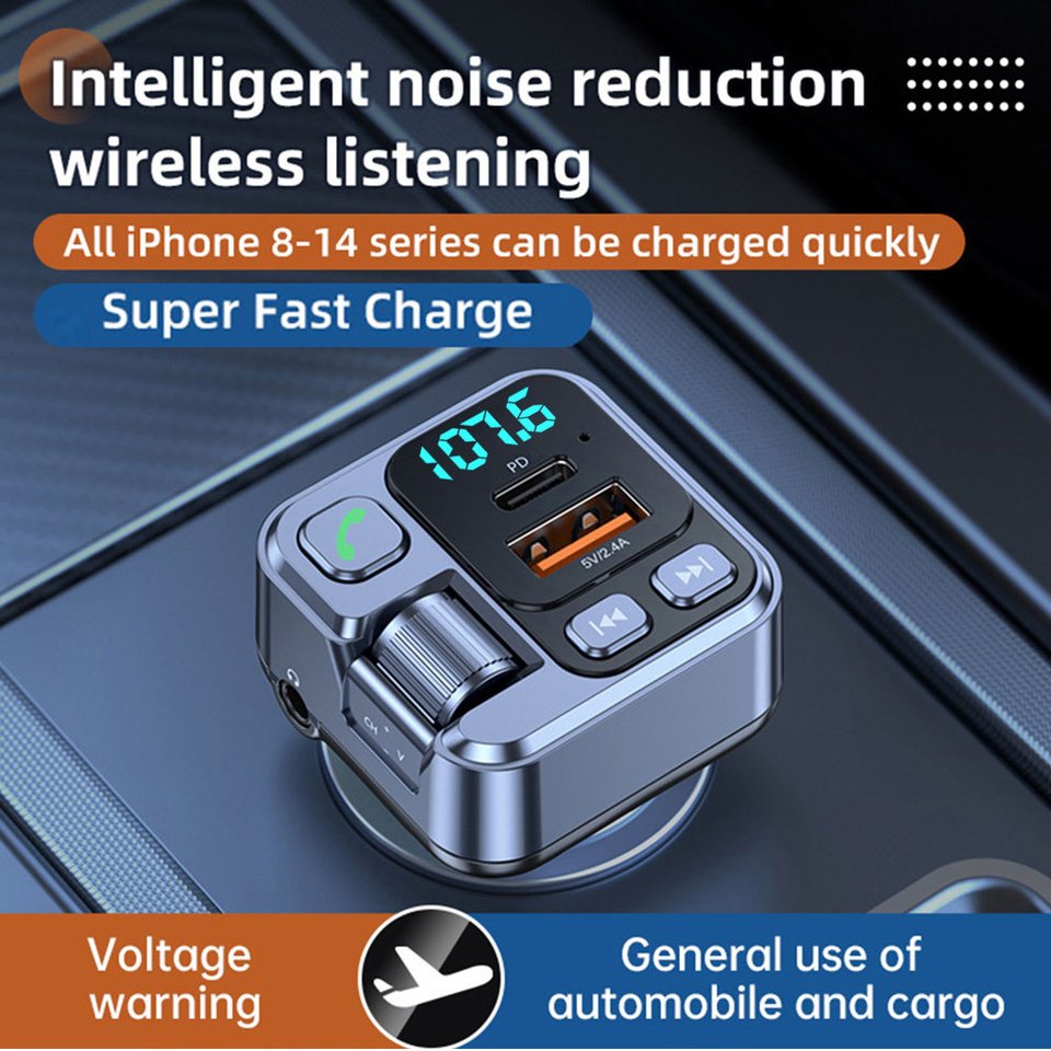 

KEBIDU Bluetooth 5.1 Автомобильный FM-передатчик MP3 Стерео Музыкальный плеер Громкая связь 3,5 мм Aux Беспроводной автомобильный комплект 20 Вт PD USB-C Быстрое зарядное устройство