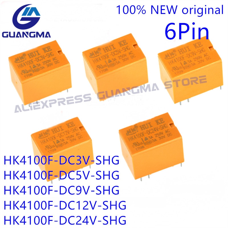 

10PCS Original Mini Power Relay HK4100F-DC5V-SHG HK4100F-DC12V-SHG HK4100F-DC24V-SHG HF4100F 1A 6Pin 3V 5V 9V 12V 24VDC Original
