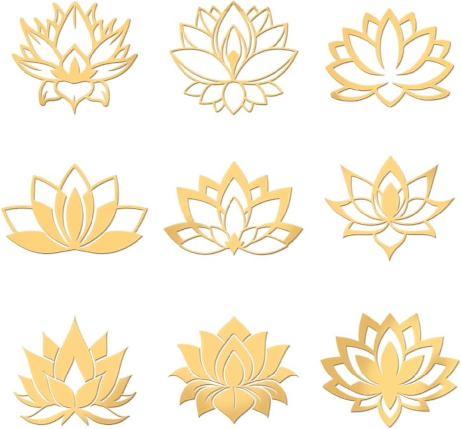 

9pcs 1.6x1.6 inch Golden Metal Stickers Lotus Buddha Stickers Self Adhesive Yoga Energy Stickers Religious Golden making kit