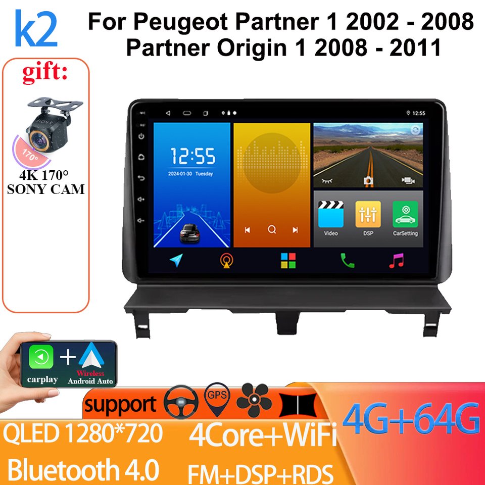 

Автомобильный радиоприемник Android 14 для Peugeot Partner 1 2002-2008 Partner Origin 1 2008-2011 Мультимедийный видеоплеер Навигация 5G WIFI