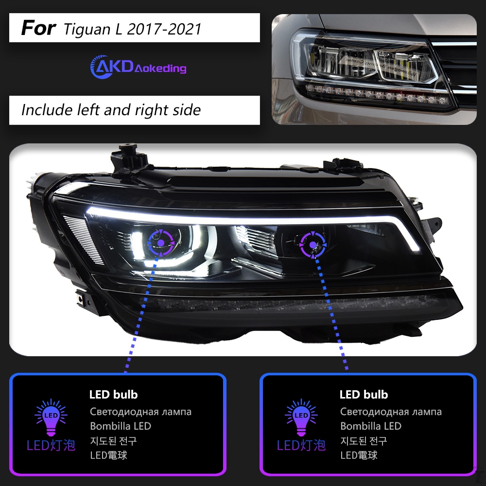 

AKD передняя лампа для VW Tiguan фары 2017-2021 Tiguan светодиодный фары DRL Hid фары ангельские глазки Биксеноновые лучевые аксессуары 2 шт.