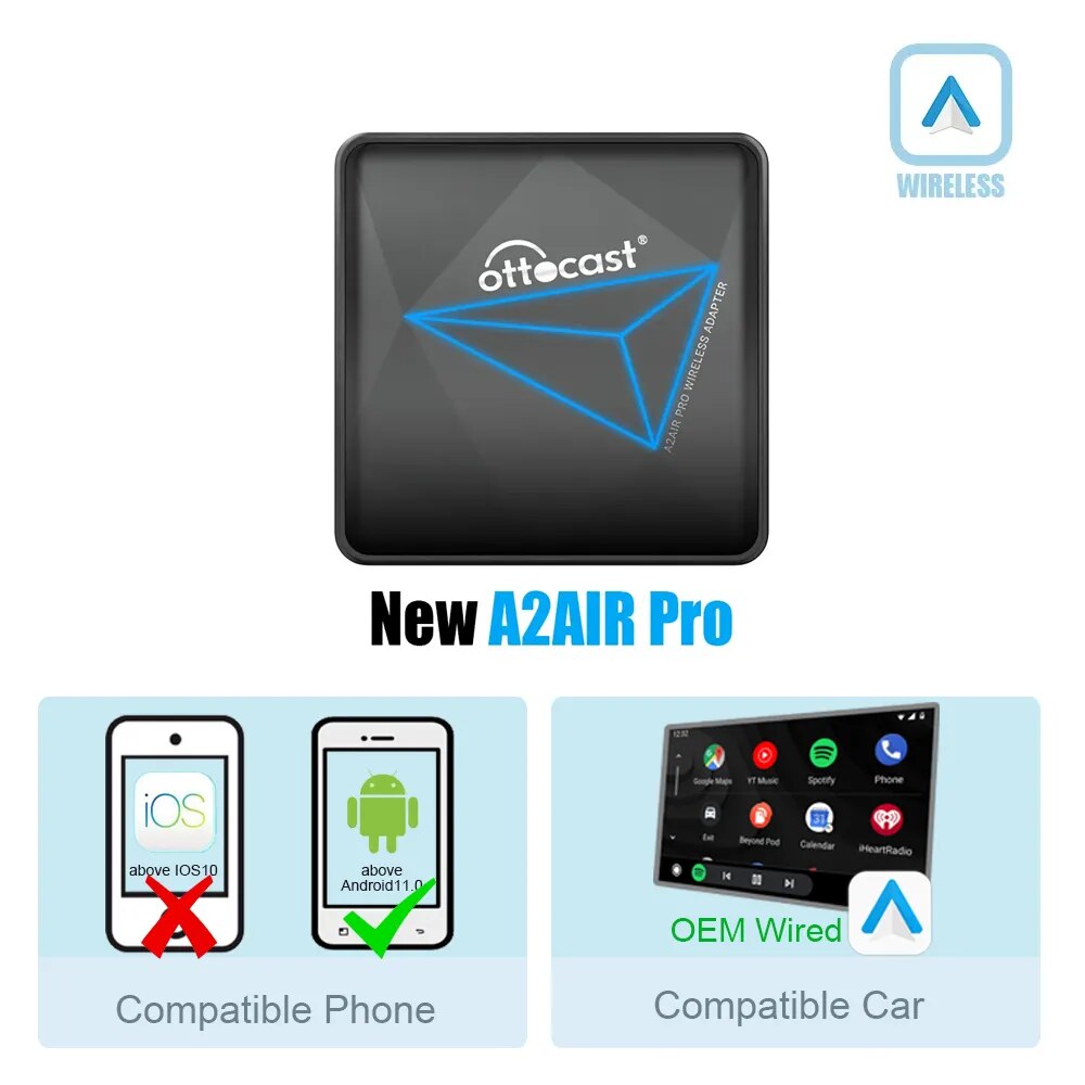 

Беспроводной Автомобильный Адаптер OTTOCAST A2Air Pro Android Auto Для Ключей Телефона