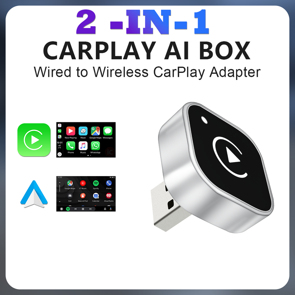 

2 в 1 проводной к беспроводному адаптеру CarPlay Android Auto, мультимедийный Smart Ai Box, онлайн-видео для OEM Android Auto Car Play