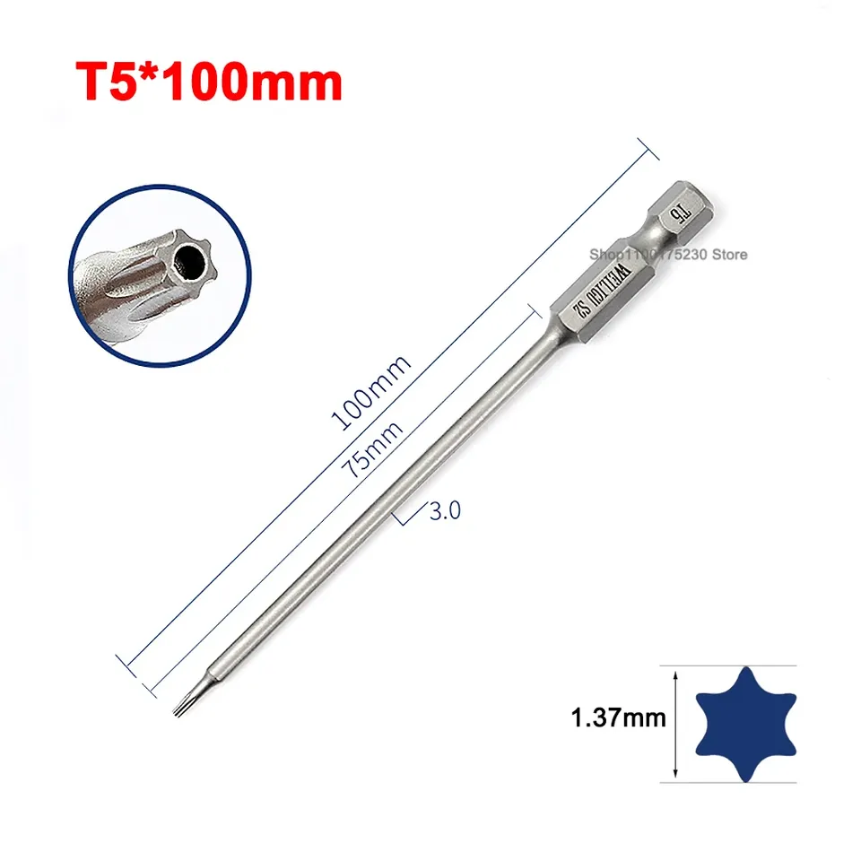 

Магнитная бита Torx длиной 50–200 мм T5 T6 T7 T8 T9 T10 T15 T20 T25-T50, защищенная от несанкционированного доступа защитная дрель, биты для отверток Torx