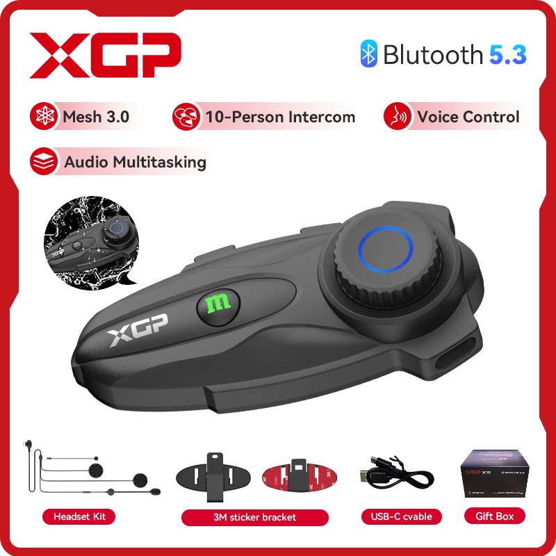 

XGP X10 Bluetooth мотоциклетные наушники для шлема Беспроводная связь сетка 3,0, многофункциональное аудио для 10 мотоциклистов