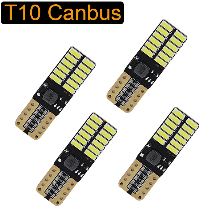 

4 шт. T10 светодиодная лампа Canbus 5W5 автомобильная W5W светодиодная сигнальная лампа 12 В 6000 К освещение номерного знака 4014 24SMD белый