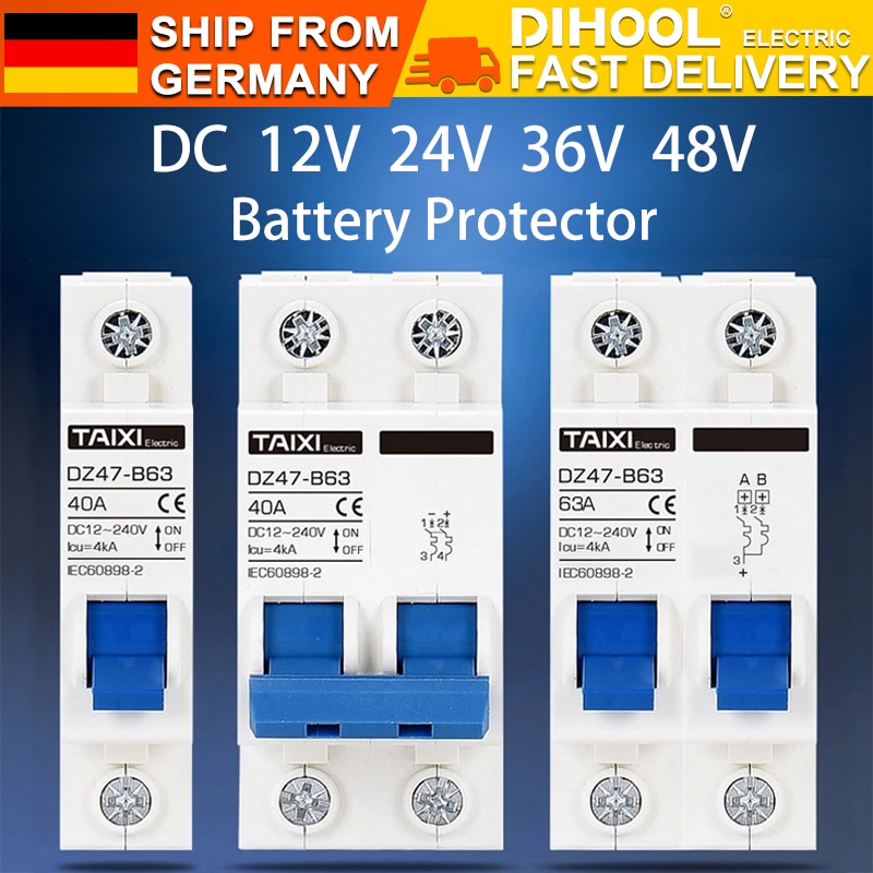 

Автоматический выключатель DZ47 DC MCB 12 В-240 В, 125A 63A 32A 16A DZ47-63, защита выключателя питания для автомобиля и генератора