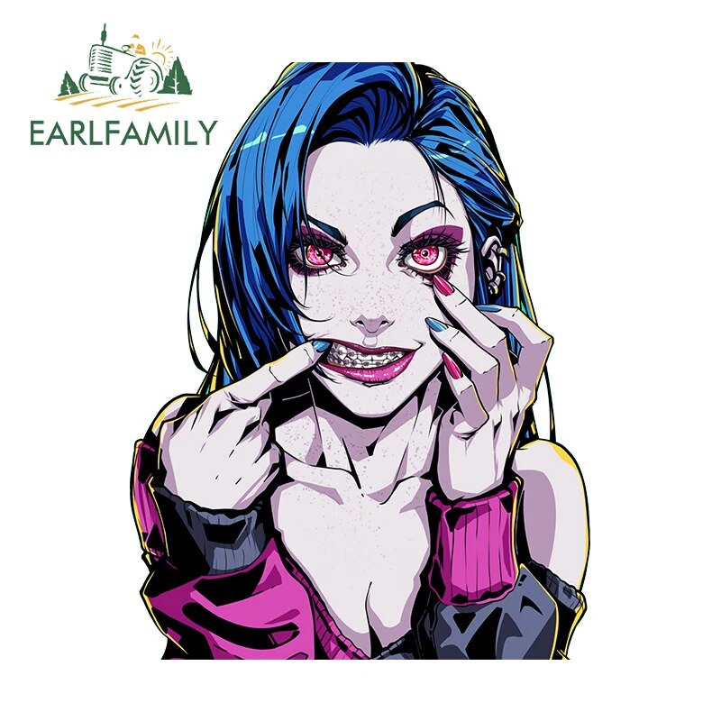 

EARLFAMILY 13 см для Fanart League of Legends Jinx, автомобильная наклейка, индивидуальная авто аниме-наклейка, бампер, ноутбук, виниловые автомобильные аксессуары