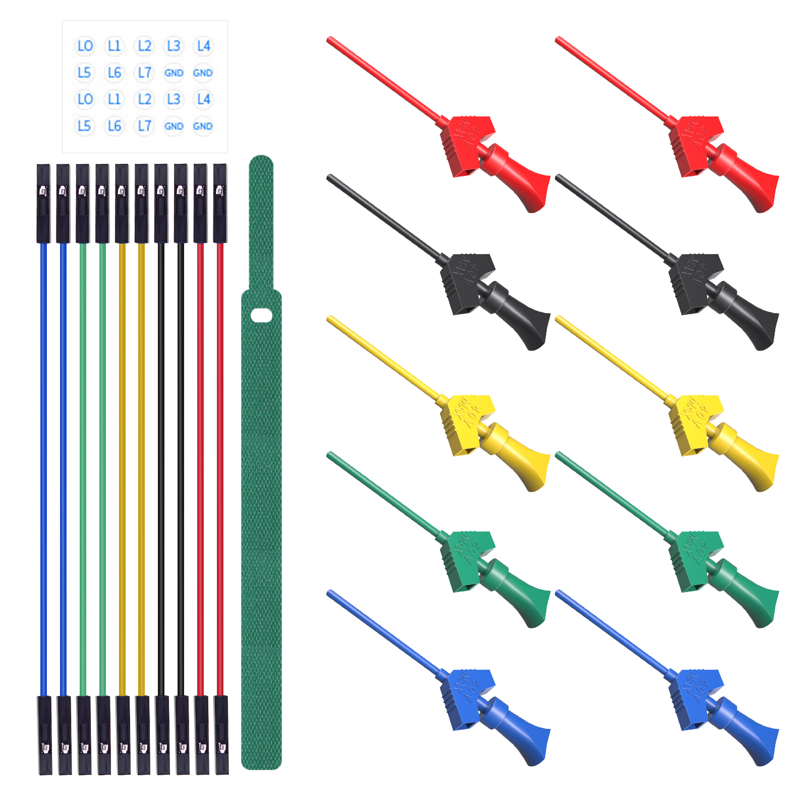 

YPioneer P1512D Mini Grabber SMD IC Тестовый крючок Зажим Перемычка Зонд Комплект тестовых проводов Силиконовый мягкий кабель Dupont для логического анализатора