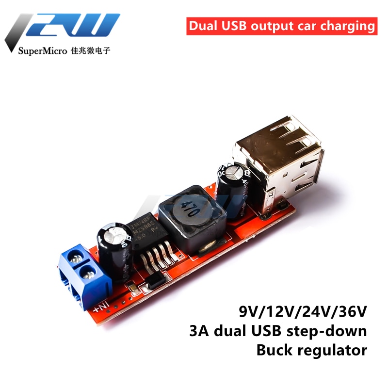 

Модуль понижающего преобразователя с двумя USB-портами LM2596