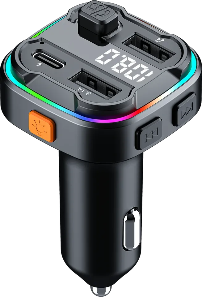 

3,1 А автомобильный Bluetooth 5,3 FM-передатчик громкой связи двойной USB быстрое зарядное устройство окружающий свет прикуриватель автомобильный Mp3-плеер