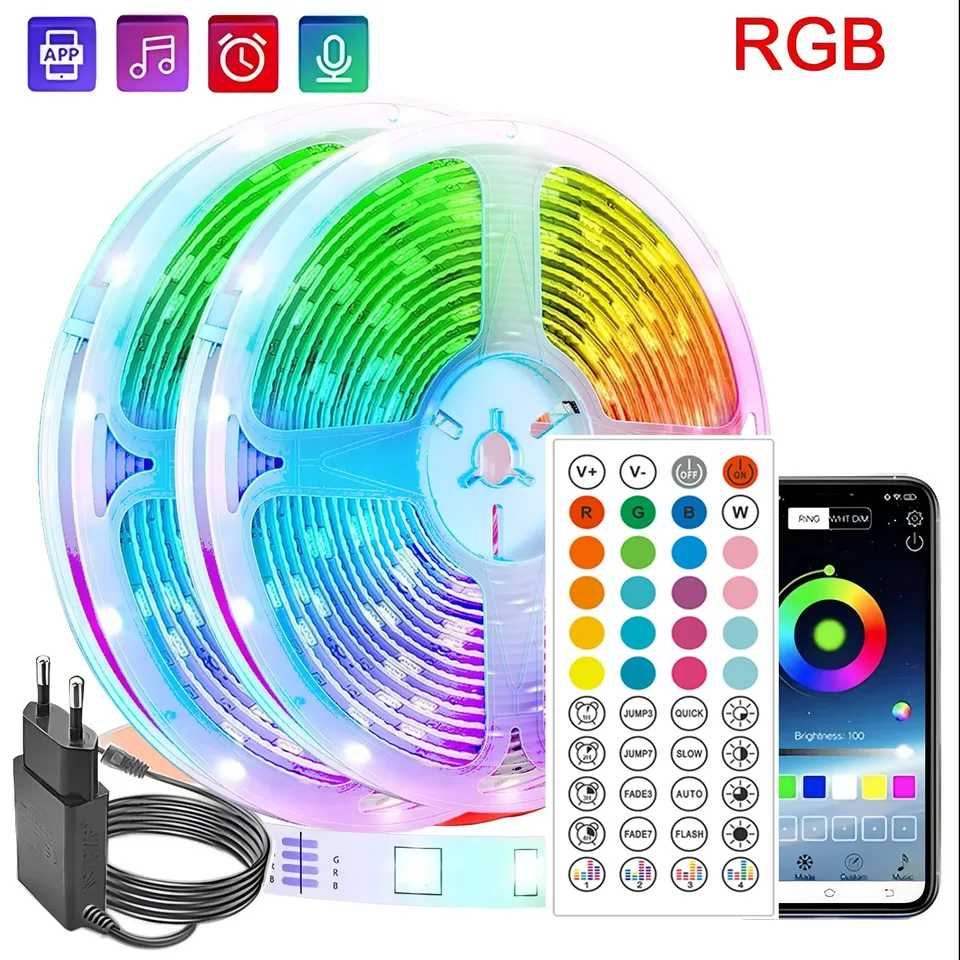 

Умные светодиодные ленты RGB 5-40 м, синхронизация музыки, 16 миллионов цветов, 24 В постоянного тока, прочные светодиодные фонари для спальни, домашнего декора, окружающее освещение