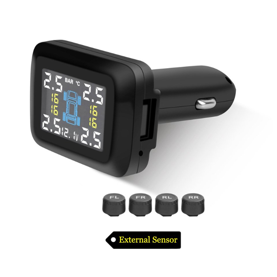 

TY09 умный прикуриватель USB TPMS автомобильная система сигнализации давления в шинах 4 датчика дисплей сигнализация давления в шинах и температуре